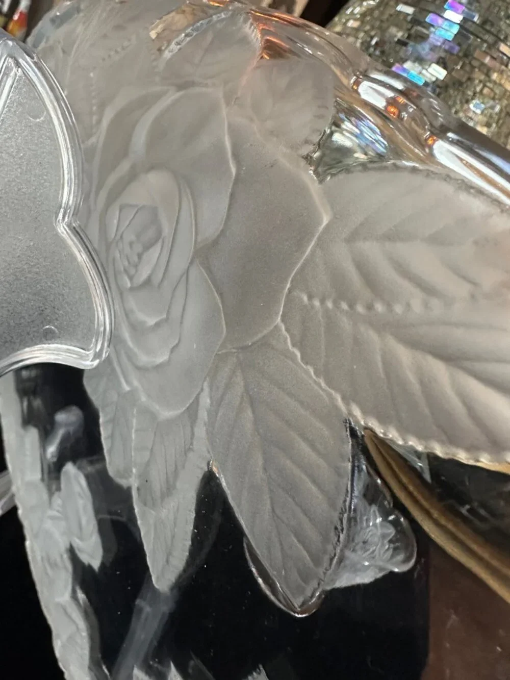 Vintage Mikasa Raised Rose Glass Platter Frosted Floral Tray Footed Snack Bowl